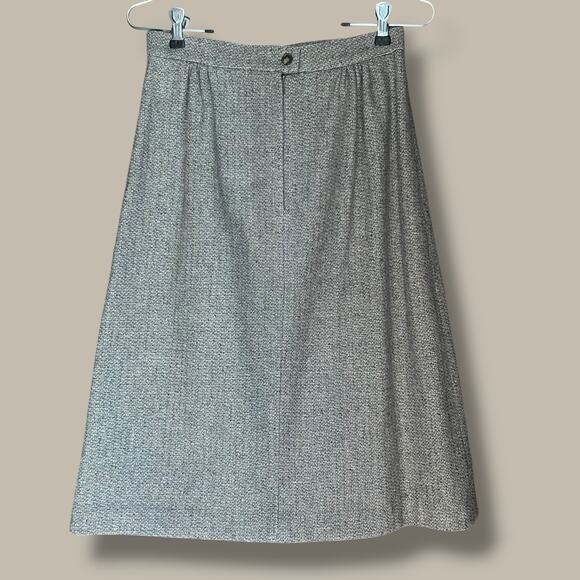 Vintage 80s Sz Small Beige Wool Blend Tweed Skirt Classic Career Basic Academia - Picture 2 of 7